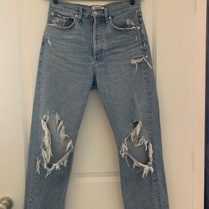 AGOLDE 90's Mid Rise Loose Fit in Fall Out Distress Denim Jeans Size 27